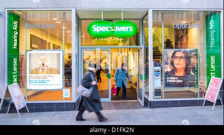 Specsavers opticians shop on Exeter High Street, Devon, England Stock Photo
