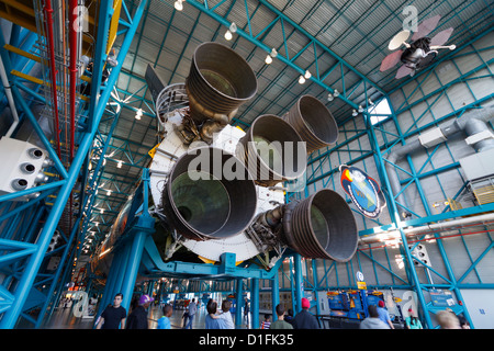 A view of the F1 first stage engines on the mighty Saturn V Stock Photo