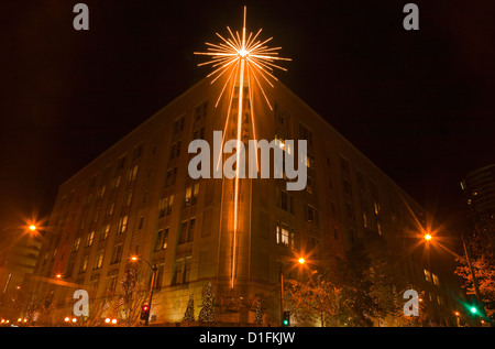 WASHINGTON - The Macy Star from Westlake Park, lit throughout the holiday season at Westlake Park in downtown Seattle. Stock Photo