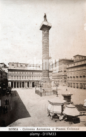 Colonna Antonina e Piazza Colonna, Roma, ca 1880, by A. Olivieri - Stock Photo