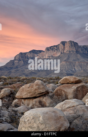 Guadalupe Peak and El Capitan at sunset, Guadalupe Mountains National Park, Texas, United States of America, North America Stock Photo