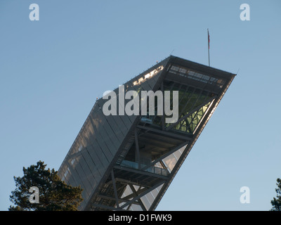 Holmenkollen ski jump arena in Oslo Norway, the take-off ramp and tower seen from behind Stock Photo