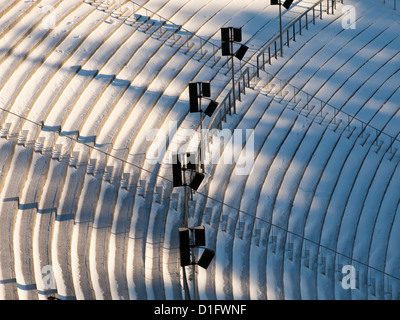 Holmenkollen ski jump arena in Oslo Norway, close up of spectator seats /standing room Stock Photo