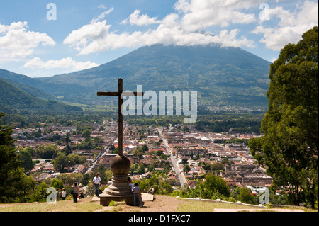 View of Antigua from Cross on the Hill Park, UNESCO World Heritage Site, Guatemala, Central America Stock Photo