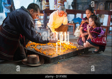 Mayan ceremony in Church of Santo Tomas, Chichicastenango, Guatemala, Central America Stock Photo