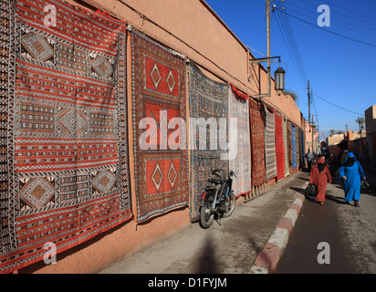 Carpets for sale in the street, Marrakech, Morocco, North Africa, Africa Stock Photo