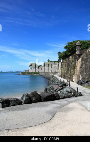 Old City Wall, Old San Juan, San Juan, Puerto Rico, West Indies, Caribbean, United States of America, Central America Stock Photo