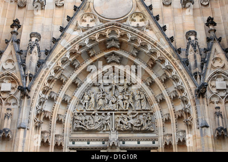The Crucifixion, St. Vitus's Cathedral tympanum, Prague, Czech Republic, Europe Stock Photo