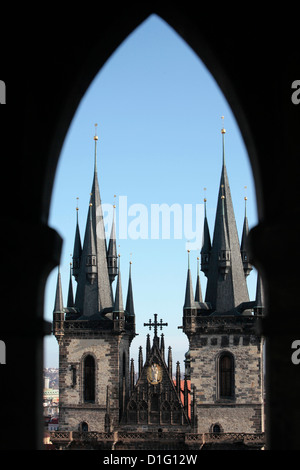 Tyn Church on Old Town Square, Prague, Czech Republic, Europe Stock Photo