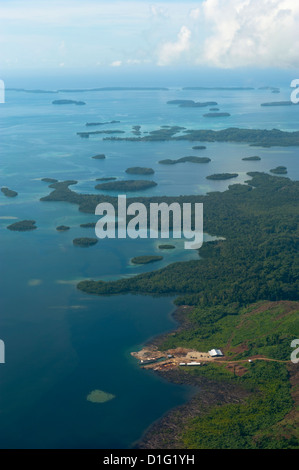 Aerial of the Marovo Lagoon, Solomon Islands, Pacific Stock Photo