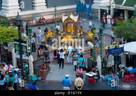 The Erawan Shrine and the Brahma statue in central Bangkok Stock Photo