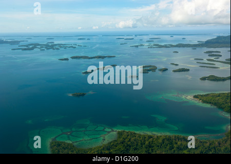 Aerial of the Marovo Lagoon, Solomon Islands, Pacific Stock Photo