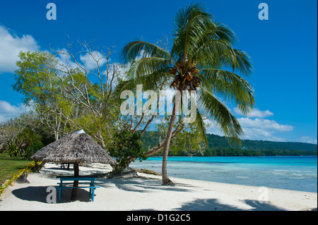 Beach hut at Champagne beach, Island of Espiritu Santo, Vanuatu, South Pacific, Pacific Stock Photo