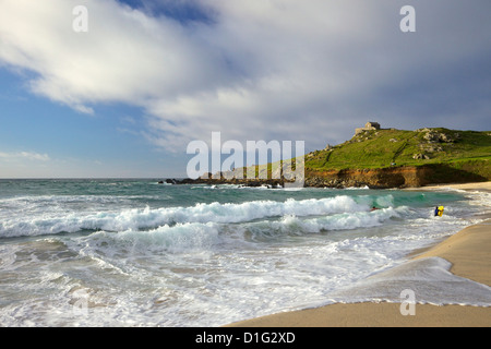 Summer evening sunshine on Porthmeor beach, St Ives, Cornwall, England, United Kingdom, Europe