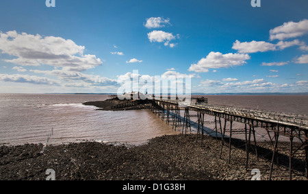 The derelict Birnbeck Pier Weston super Mare Somerset looking out over the Severn Estuary to South Wales Stock Photo