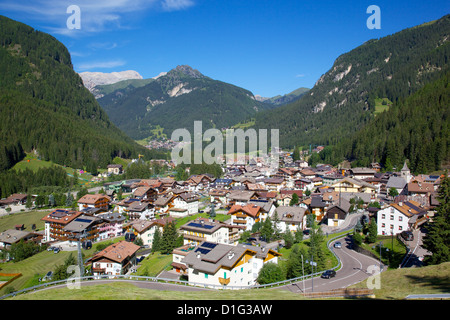 View over town from above, Canazei, Trentino-Alto Adige, Italy, Europe Stock Photo
