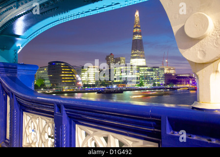 The Shard from Tower Bridge at dusk, London, England, United Kingdom, Europe Stock Photo