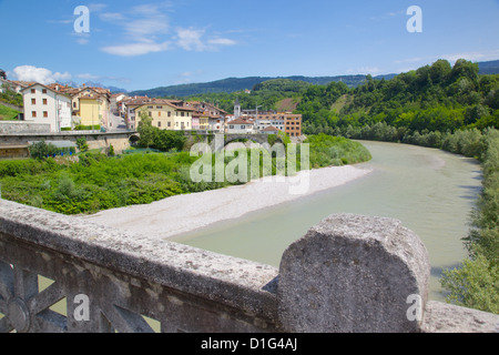 View of town and river, Belluno, Province of Belluno, Veneto, Italy, Europe Stock Photo