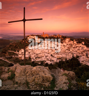 Sunrise over typical white Andalucian village, Casares, Andalucia, Spain, Europe Stock Photo