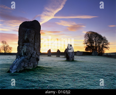 Prehistoric stone circle in frost, Avebury, UNESCO World Heritage Site, Wiltshire, England, United Kingdom, Europe Stock Photo