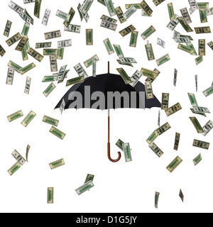 money falling from Sky on umbrella Stock Photo