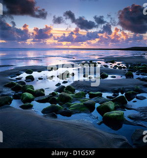 Sunset over rock pool, Strandhill, County Sligo, Connacht, Republic of Ireland, Europe Stock Photo