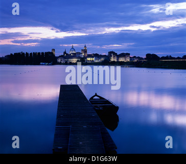 Dusk over the old town and Lake Inferiore, Mantua, Lombardy, Italy, Europe Stock Photo