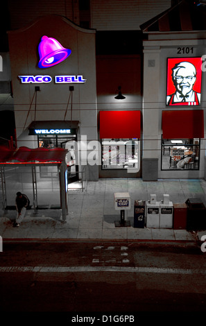 Fast food restaurant combination of Taco Bell and Kentucky Fried Chicken on Lombard Street in San Francisco, California, USA. Stock Photo