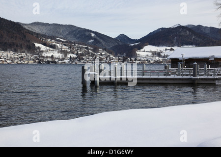 closed Pier Bad Wiessee Ortsmitte in winter at lake Tegernsee, Upper Bavaria, Germany, Europe. Photo by Willy Matheisl Stock Photo