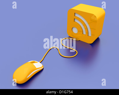 3D rendered Illustration. Clicking a RSS symbol. Stock Photo