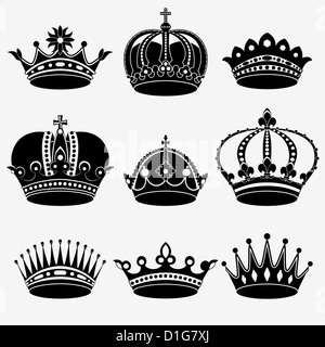 Set of nine crown on the white background Stock Photo