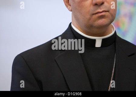 Catholic Bishop wearing the traditional clerical or clergy collar. Also known at a Roman collar Stock Photo