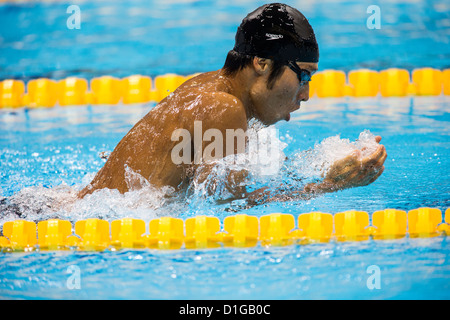 Kosuke Hagino (JPN) competing in the breaststroke leg of the Men's 400m Individual Medley Heat at the 2012 Olympic Summer Games Stock Photo