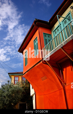 Beautiful, colorful old houses at the old part of Kavala town, Macedonia, Greece. Stock Photo