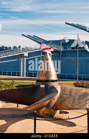 Ship propeller in front of USS Alabama, Battleship Memorial Park, Mobile, Alabama Stock Photo