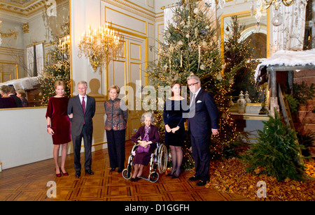 Queen Paola (L-R), Crown Prince Philippe, Crown Princess Mathilde, Queen Fabiola, Princess Claire and Prince Laurent of Belgium attend the christmas concert at the Royal Palace in Brussels, Belgium, 19 December 2012. Photo: Patrick van Katwijk / NETHERLANDS AND FRANCE OUT Stock Photo