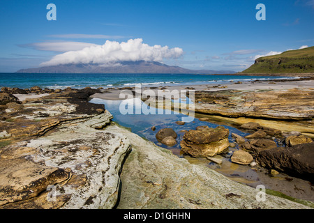 View across the Sound of Rum from the Singing Sands, Isle of Eigg, Scotland, United Kingdom, Europe Stock Photo