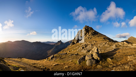 A sunny afternoon in Autumn, near the summit of Goat Fell, looking north towards Cir Mhor, Isle of Arran, Scotland Stock Photo