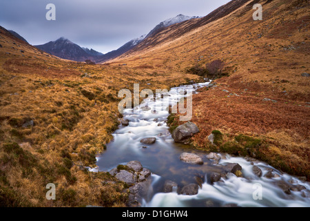 Glen Rosa Water, with Cir Mhor and Goat Fell peaks ahead, Isle of Arran, Scotland, United Kingdom, Europe Stock Photo