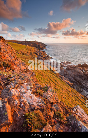 Looking down the Cornish coastline towards Geevor mine, Cornwall, England, United Kingdom, Europe Stock Photo