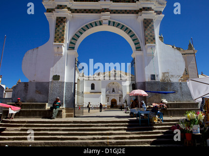 Basilica of Our Lady of Copacabana on the shores of Lake Titicaca, Bolivia, South America Stock Photo