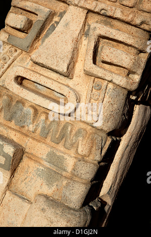 Carved Inca statue on the coast of Lake Titicaca from Copacabana in Bolivia, South America Stock Photo