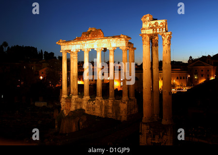 View over the ruins of the Roman Forum at night, Rome, Italy Stock Photo