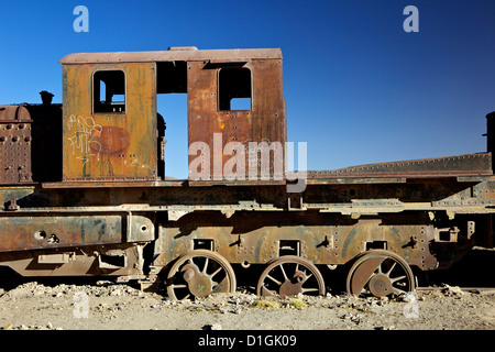 Rusting old steam locomotives at the Train cemetery (train graveyard), Uyuni, Southwest, Bolivia, South America Stock Photo