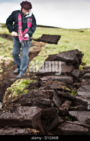 Peat cutting. Foula Island, Shetland Islands, Scotland, United Kingdom, Europe Stock Photo