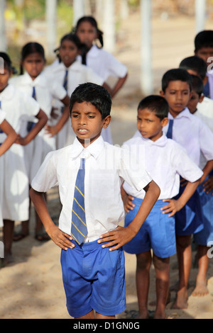 Navatkerny, Sri Lanka, students at morning roll call Stock Photo