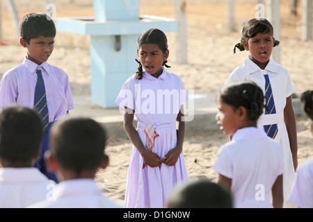 Navatkerny, Sri Lanka, students at morning roll call Stock Photo