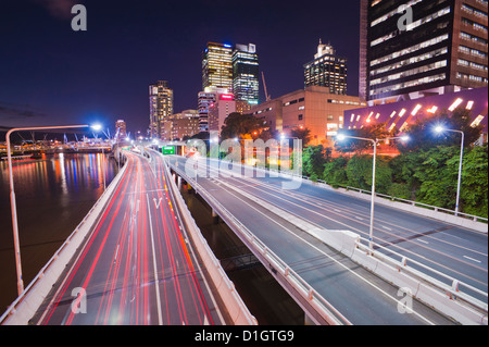 Highway in Brisbane, car light trails at night, Brisbane, Queensland, Australia, Pacific Stock Photo