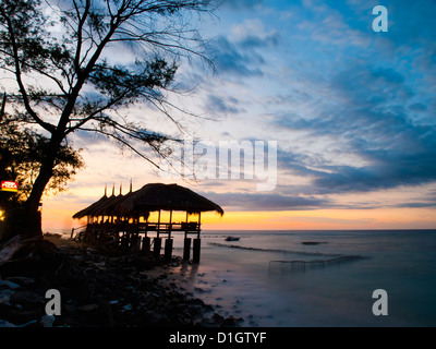 Restaurant on the beach at sunset, Gili Trawangan, Gili Islands, Indonesia, Southeast Asia, Asia Stock Photo