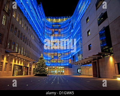 Facade of the new BBC Broadcasting House East Wing at night, Langham Place, City of Westminster, London, England, United Kingdom Stock Photo